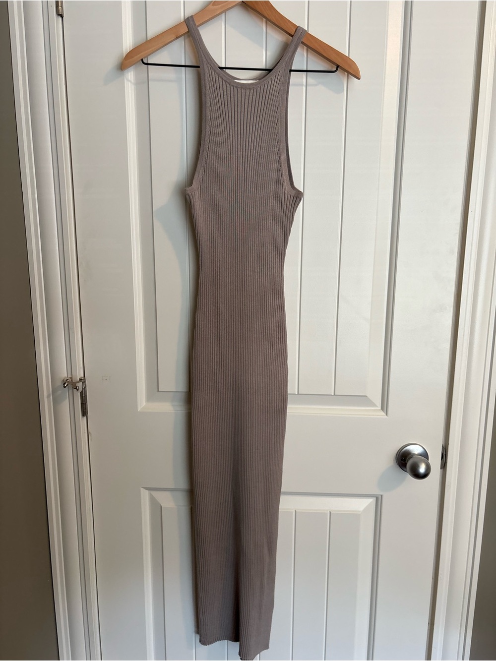 H&M Ribbed body con Maxi Dress in Taupe